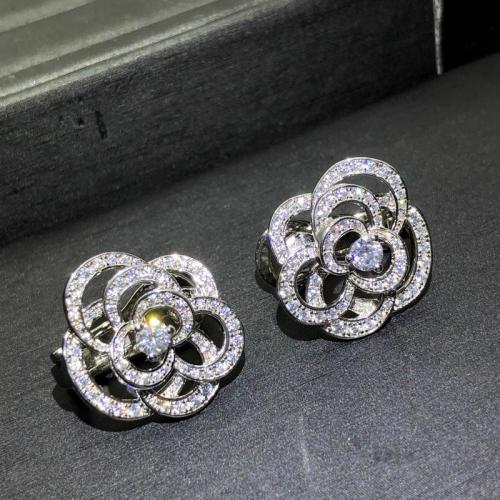 Brass Jewelry Set Flower platinum plated & micro pave cubic zirconia & for woman & hollow US Ring Sold By PC