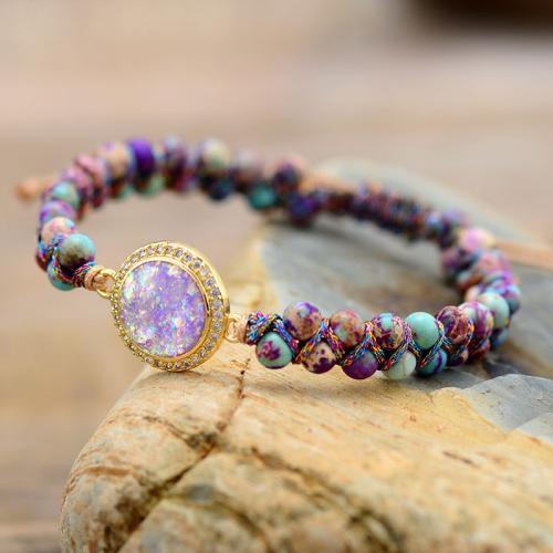 Gemstone Bracelets, Impression Jasper, with Brass, handmade, fashion jewelry & for woman & with rhinestone, purple, Length:Approx 18 cm, Sold By PC