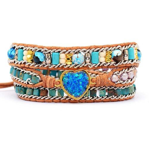 Gemstone Bracelets, Natural Stone, with leather cord, handmade, fashion jewelry & multilayer & for woman, Length:Approx 18 cm, Sold By PC