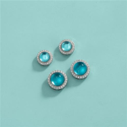 925 Sterling Silver Beads, with Aquamarine, DIY & different size for choice & micro pave cubic zirconia, Sold By PC