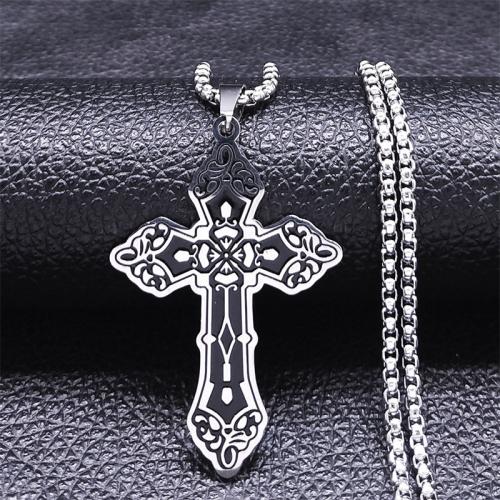 Stainless Steel Jewelry Necklace, 304 Stainless Steel, Cross, fashion jewelry & Unisex, silver color, 40x30mm, Length:Approx 50 cm, Sold By PC