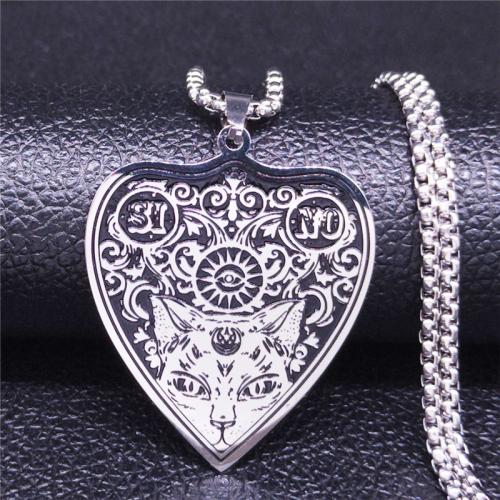 Stainless Steel Jewelry Necklace, 304 Stainless Steel, fashion jewelry & Unisex & enamel, silver color, 40x35mm, Length:Approx 50 cm, Sold By PC