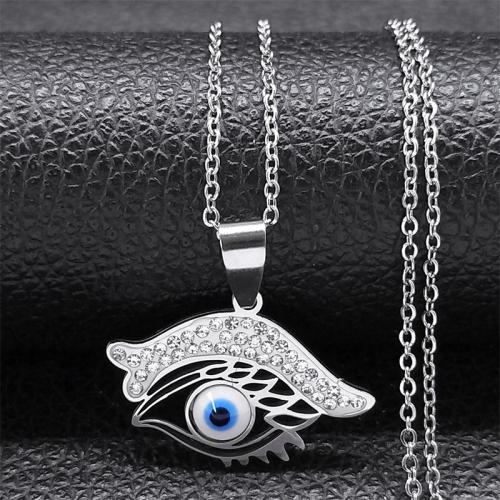 Stainless Steel Jewelry Necklace, 304 Stainless Steel, fashion jewelry & Unisex & with rhinestone, more colors for choice, 19x27mm, Length:Approx 50 cm, Sold By PC