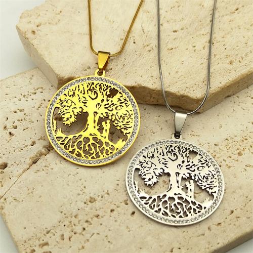 Stainless Steel Jewelry Necklace, 304 Stainless Steel, Round, fashion jewelry & Unisex & with rhinestone, more colors for choice, 35x35mm, Length:Approx 40 cm, Sold By PC