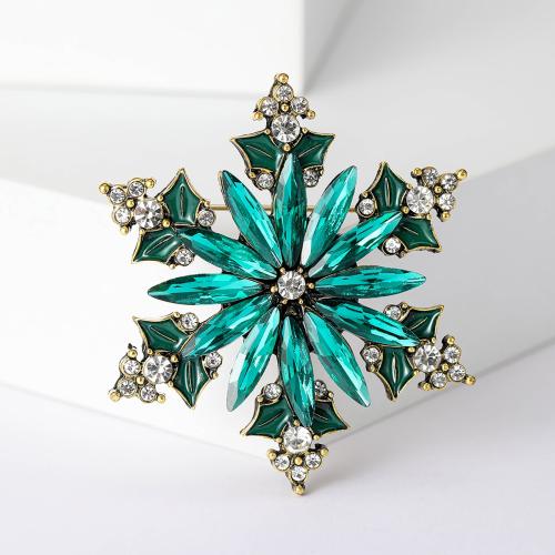 Christmas Brooches, Tibetan Style, Snowflake, gold color plated, Christmas Design & for woman & with rhinestone, more colors for choice, nickel, lead & cadmium free, 47x54mm, Sold By PC