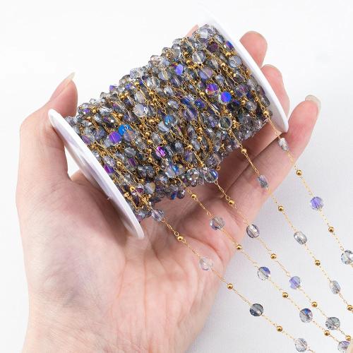 Decorative Beaded Chain, 304 Stainless Steel, with Crystal, Vacuum Ion Plating, DIY, more colors for choice, 1m/Bag, Sold By Bag