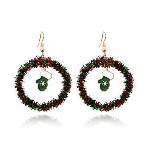 Boucles d'oreilles de Noël, alliage de zinc, Placage de couleur d'or, Conception de Noël & bijoux de mode & modèles différents pour le choix & pour femme & émail, plus de couleurs à choisir, protéger l'environnement, sans nickel, plomb et cadmium, 60x45mm, Vendu par paire