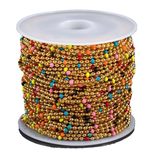 Chaîne de perles de pierre gemme, Acier inoxydable 304, Rond, DIY, multicolore, 1.50mm, 1m/sac, Vendu par sac