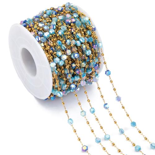 Decorative Beaded Chain 304 Stainless Steel with Crystal Vacuum Ion Plating DIY multi-colored Sold By Bag