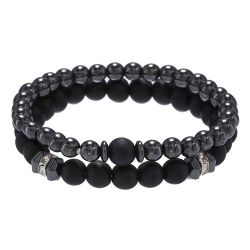 Bracelets de pierres précieuses, Abrazine Stone, avec Hématite & laiton, 2 pièces & bijoux de mode & pour homme, noire, 8mm, Longueur:Environ 18.5-19.5 cm, Vendu par fixé