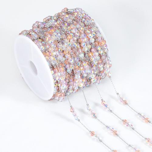 Decorative Beaded Chain 304 Stainless Steel with Crystal Vacuum Ion Plating & DIY Sold By Bag