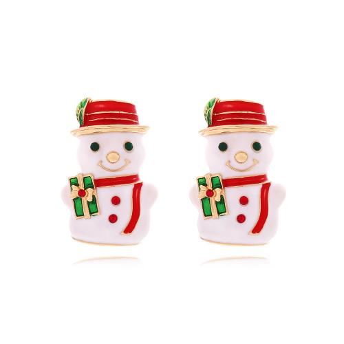 Pendientes de Navidad, aleación de zinc, Hombre de Nieve, chapado en color dorado, Diseño de Navidad & Joyería & para mujer & esmalte, libre de níquel, plomo & cadmio, 23x34mm, Vendido por Par