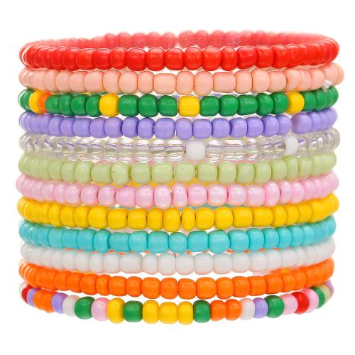 Seedbead Set de bracelet, 12 pièces & bijoux de mode & unisexe, couleurs mélangées, 4mm, Longueur:Environ 18-19 cm, Vendu par fixé