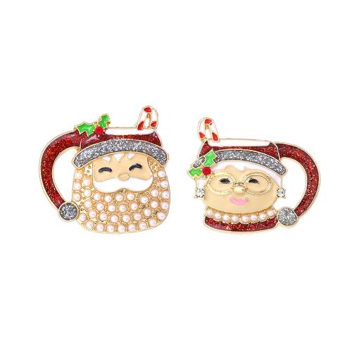 Pendientes de Navidad, aleación de zinc, con Perlas plásticas, Papá Noel, chapado en color dorado, Diseño de Navidad & Joyería & para mujer & con diamantes de imitación, libre de níquel, plomo & cadmio, 25x24mm, Vendido por Par