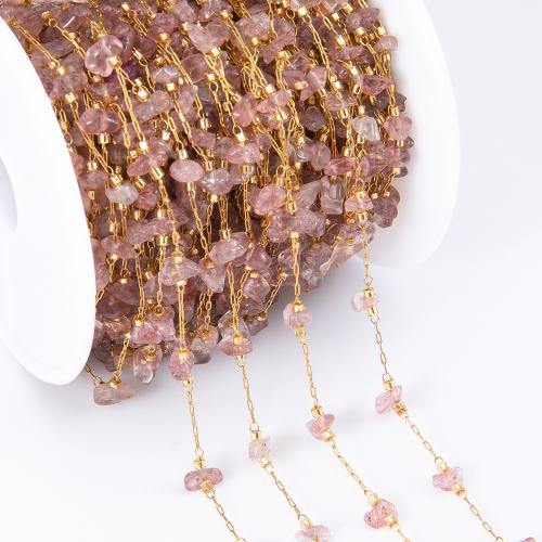 Decorative Beaded Chain, 304 Stainless Steel, with Quartz, irregular, Vacuum Ion Plating, DIY, more colors for choice, 1m/Bag, Sold By Bag