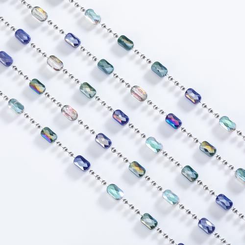 Decorative Beaded Chain 304 Stainless Steel with Crystal Vacuum Ion Plating DIY Sold By Bag