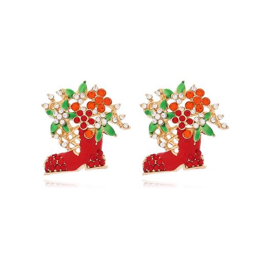 Christmas Earrings Zinc Alloy Christmas Boot gold color plated Christmas Design & fashion jewelry & for woman & enamel & with rhinestone nickel lead & cadmium free Sold By Pair