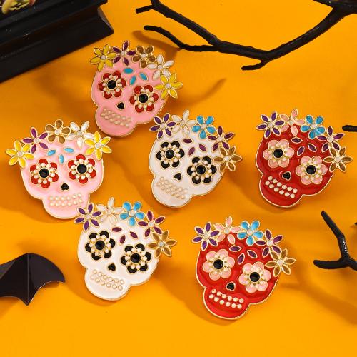 aleación de zinc Arito, Calavera, chapado en color dorado, Diseño de Halloween & para mujer & esmalte, más colores para la opción, libre de níquel, plomo & cadmio, Vendido por Par