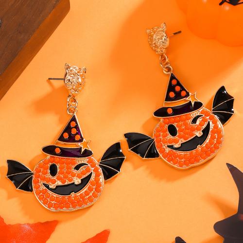 alliage de zinc Boucle d'oreille goutte, avec Seedbead, Citrouille, Placage de couleur d'or, Halloween Design & pour femme & émail, orange, protéger l'environnement, sans nickel, plomb et cadmium, Vendu par paire