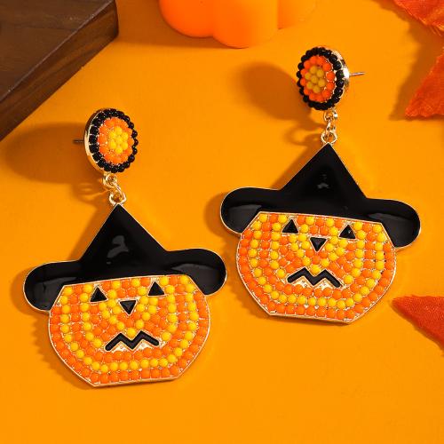 alliage de zinc Boucle d'oreille goutte, avec Seedbead, Citrouille, Placage de couleur d'or, Halloween Design & pour femme & émail, orange, protéger l'environnement, sans nickel, plomb et cadmium, Vendu par paire