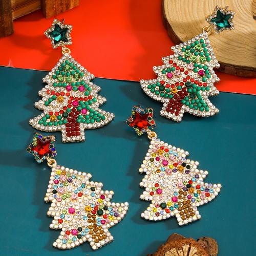 Tibetan Style Drop Earring, Christmas Tree, gold color plated, Christmas Design & for woman & with rhinestone, more colors for choice, nickel, lead & cadmium free, Sold By Pair