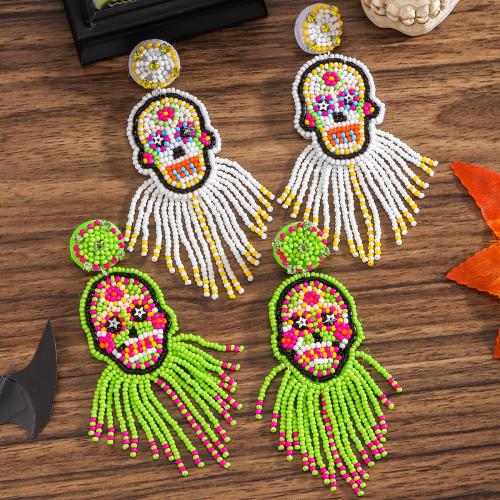 Seedbead Boucle d'oreille goutte, crane, Halloween Design & pour femme, plus de couleurs à choisir, protéger l'environnement, sans nickel, plomb et cadmium, Vendu par paire