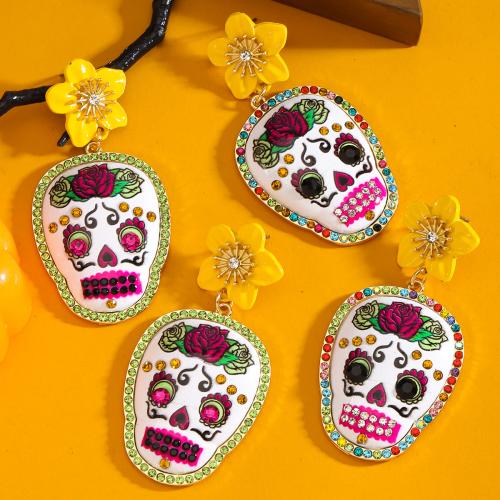 Tibetan Style Drop Earring, Skull, plated, Halloween Design & for woman & enamel & with rhinestone, more colors for choice, nickel, lead & cadmium free, Sold By Pair