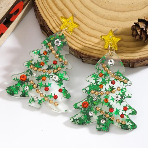 Plank Drop Earring, Christmas Tree, Christmas Design & for woman & with rhinestone, green, Sold By Pair