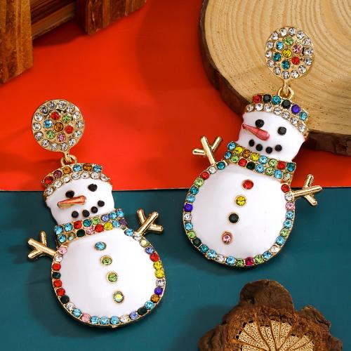 Tibetan Style Drop Earring, Snowman, gold color plated, for woman & enamel & with rhinestone, multi-colored, nickel, lead & cadmium free, Sold By Pair