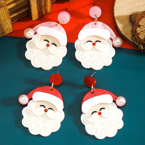 Plank Drop Earring with Plastic Pearl Santa Claus Christmas Design & for woman nickel lead & cadmium free Sold By Pair