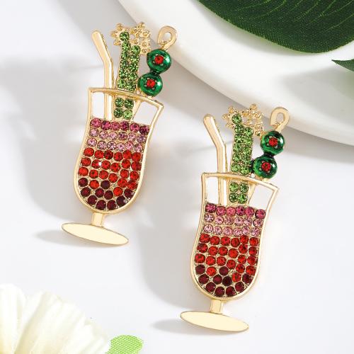 Tibetan Style Stud Earring, Cup, gold color plated, for woman & with rhinestone, red, nickel, lead & cadmium free, Sold By Pair