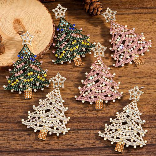 Tibetan Style Drop Earring, Christmas Tree, gold color plated, for woman & with rhinestone, more colors for choice, nickel, lead & cadmium free, Sold By Pair