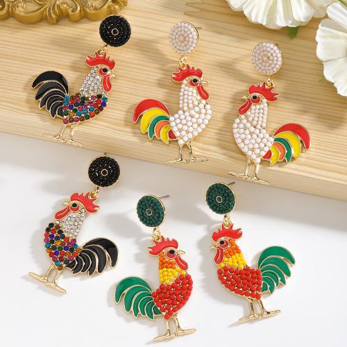 Tibetan Style Drop Earring, Cock, gold color plated, for woman & enamel & with rhinestone, more colors for choice, nickel, lead & cadmium free, Sold By Pair