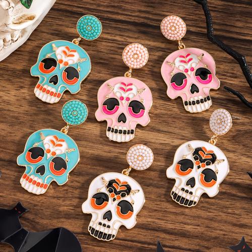 aleación de zinc Pendientes con Colgantes, con Seedbead, Calavera, chapado en color dorado, Diseño de Halloween & para mujer & esmalte, más colores para la opción, libre de níquel, plomo & cadmio, Vendido por Par