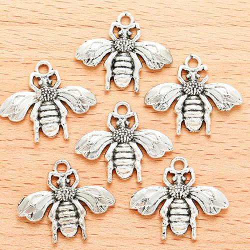 Colgantes Animales de Aleación de Zinc, Abeja, chapado en color de plata antigua, Bricolaje, 22x19mm, 100PCs/Bolsa, Vendido por Bolsa