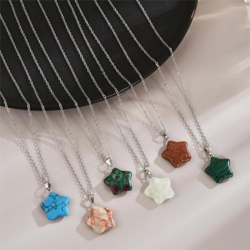 Stainless Steel Jewelry Necklace, 304 Stainless Steel, with Natural Stone, with 5cm extender chain, Star, plated, fashion jewelry, more colors for choice, 20x19mm, Length:40 cm, Sold By PC