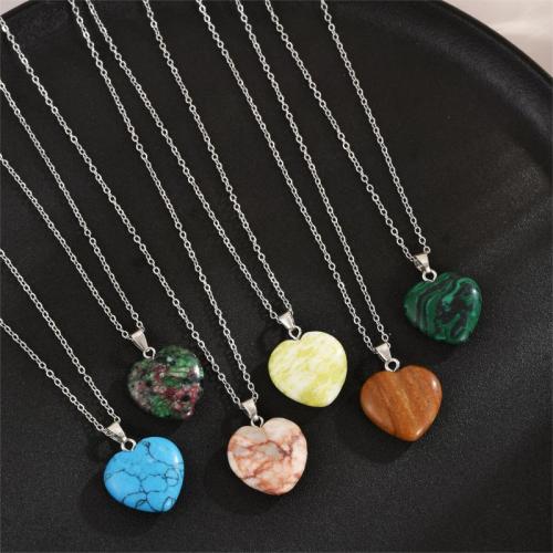 Stainless Steel Jewelry Necklace, 304 Stainless Steel, with Natural Stone, with 5cm extender chain, Heart, plated, fashion jewelry, more colors for choice, 20x20mm, Length:40 cm, Sold By PC