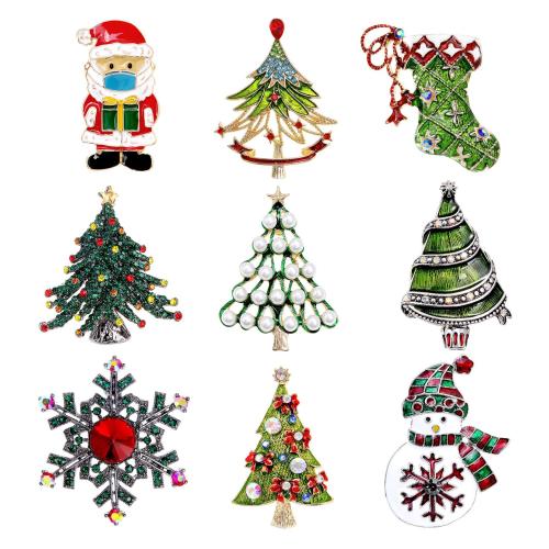 Broches de Natal, liga de zinco, Design de Natal & Vario tipos a sua escolha & esmalte & com strass, vendido por PC