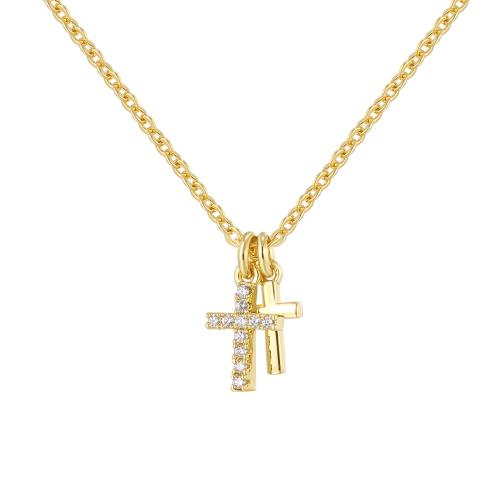 Cubic Zircon Micro Pave Brass Necklace, Cross, plated, micro pave cubic zirconia & for woman, gold, Sold By PC