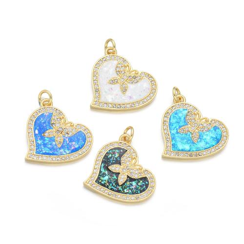 Cubic Zirconia Micro Pave Brass Pendant, with Opal, Heart, plated, DIY & micro pave cubic zirconia, more colors for choice, Sold By PC