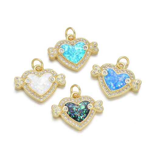 Cubic Zirconia Micro Pave Brass Pendant, with Opal, Heart, plated, DIY & micro pave cubic zirconia, more colors for choice, Sold By PC