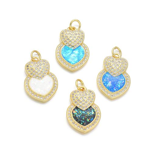 Cubic Zirconia Micro Pave Brass Pendant, with Opal, Heart, plated, DIY & micro pave cubic zirconia, more colors for choice, Sold By PC