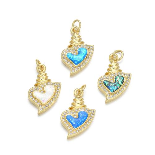 Cubic Zirconia Micro Pave Brass Pendant, with Opal, Heart, plated, DIY & micro pave cubic zirconia, more colors for choice, Sold By PC