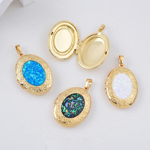 Brass Locket Pendants, with Opal, plated, DIY, more colors for choice, Sold By PC