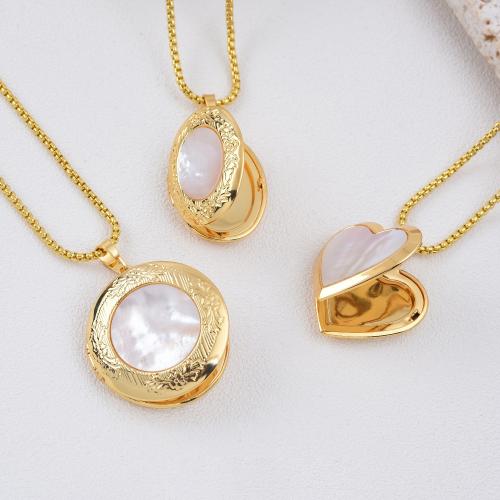 Brass Locket Pendants, with Shell, plated, DIY & different styles for choice, golden, Sold By PC