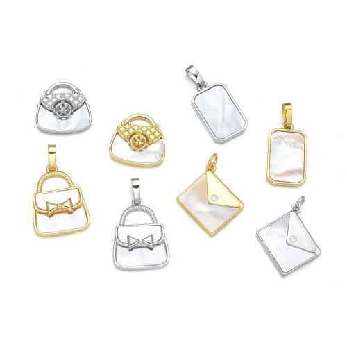 Cubique Pendentif en laiton zircon pavent, avec coquille, Placage, DIY & styles différents pour le choix & pavé de micro zircon, plus de couleurs à choisir, Vendu par PC