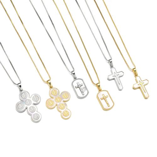 Brass Cross Pendants, with Shell, plated, DIY & different styles for choice, more colors for choice, Sold By PC