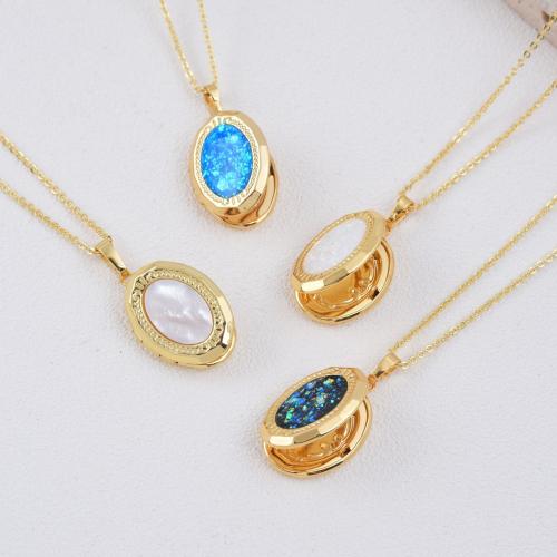 Brass Locket Pendants, with Opal & Shell, plated, DIY & different materials for choice, more colors for choice, Sold By PC