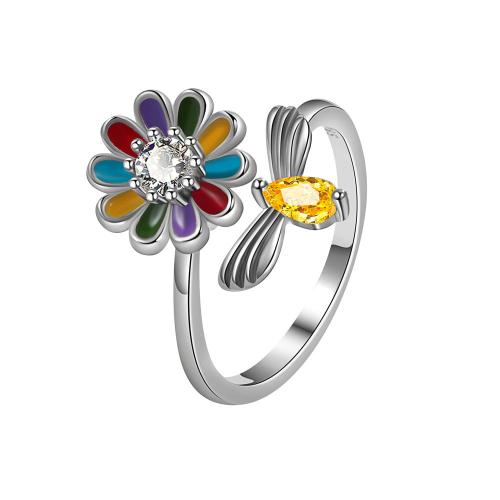 Cubic Zirconia Micro Pave Brass Ring plated micro pave cubic zirconia & for woman & epoxy gel platinum color Sold By PC