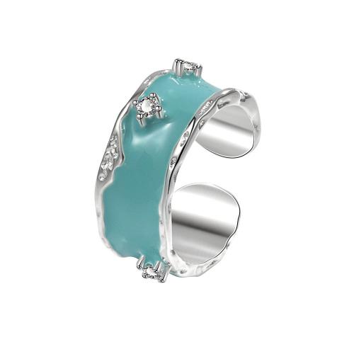 Cúbicos Circonia Micro Pave anillo de latón, metal, chapado, micro arcilla de zirconia cúbica & para mujer & esmalte, color de platina, Vendido por UD